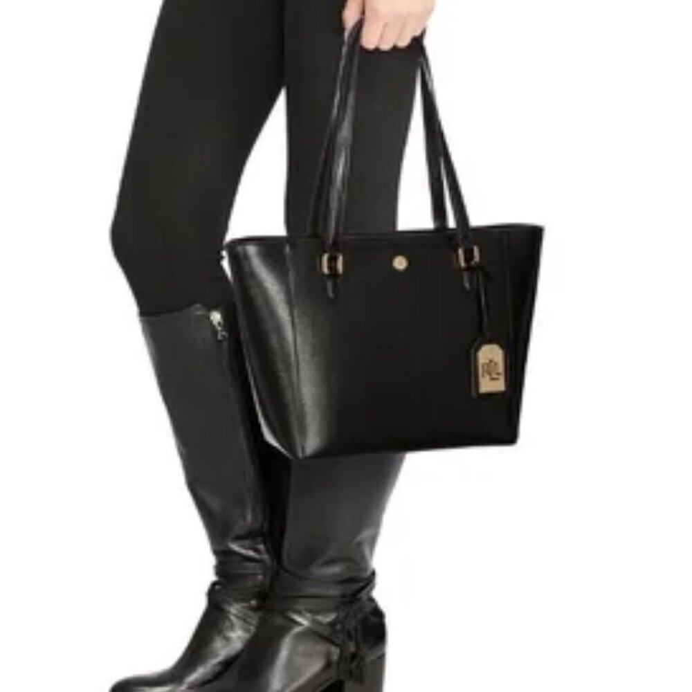 💗Lauren Ralph Lauren Black Leather "Newbury Halee" Tote Dust Bag EXC💗